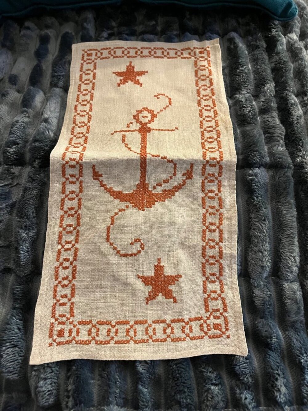 Vintage Red Stitched Nautical Linen A1923